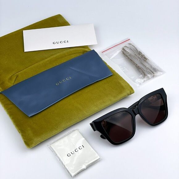 NEW Gucci GG1023S 005 Black Brown Square Chain Women Sunglasses main image 5